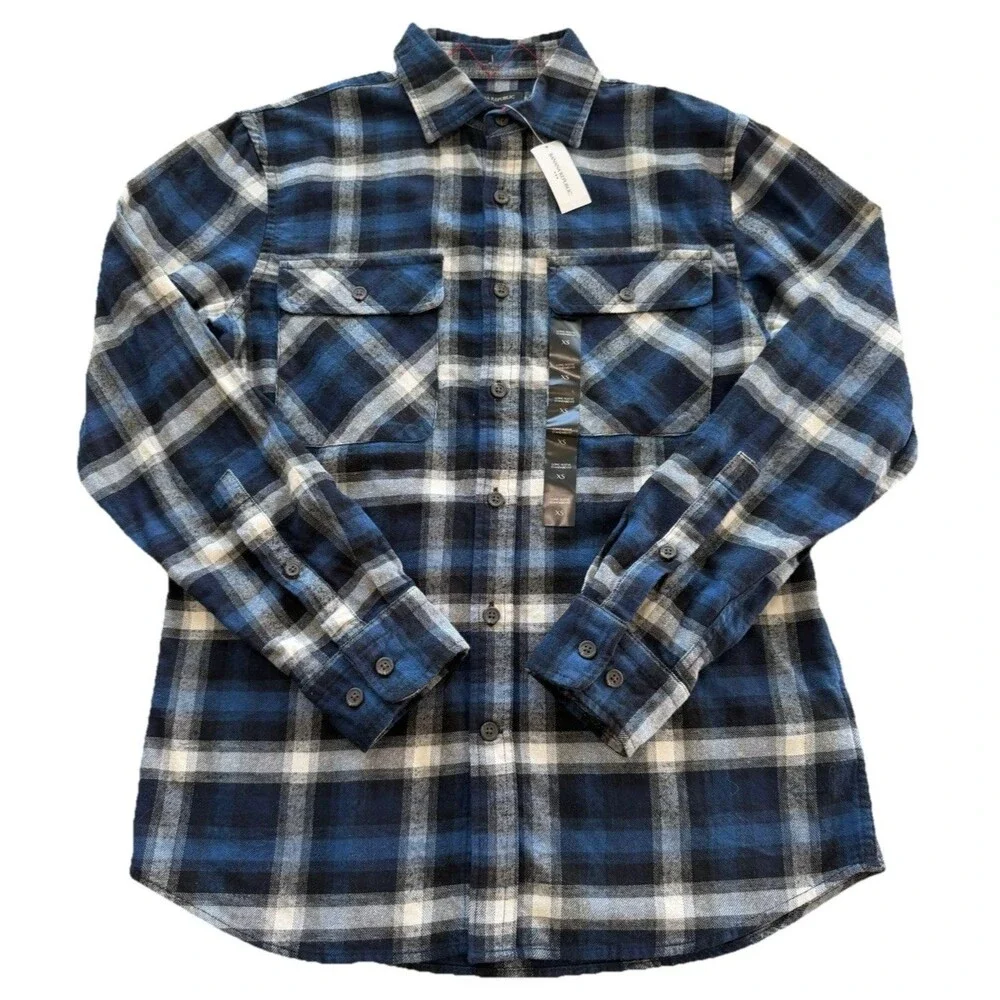 Banana Republic Textured Flannel Blue Plaid Standard Fit Sz XS Men’s 504826 New